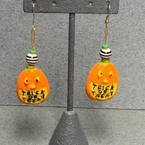 Hallloween Earrings Jack O Lantern Pumpkin Trick Or Treat Orange Yellow B and W